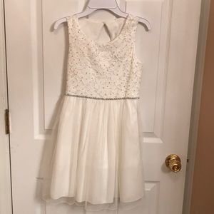 White  with lace and sequin flower girl dress